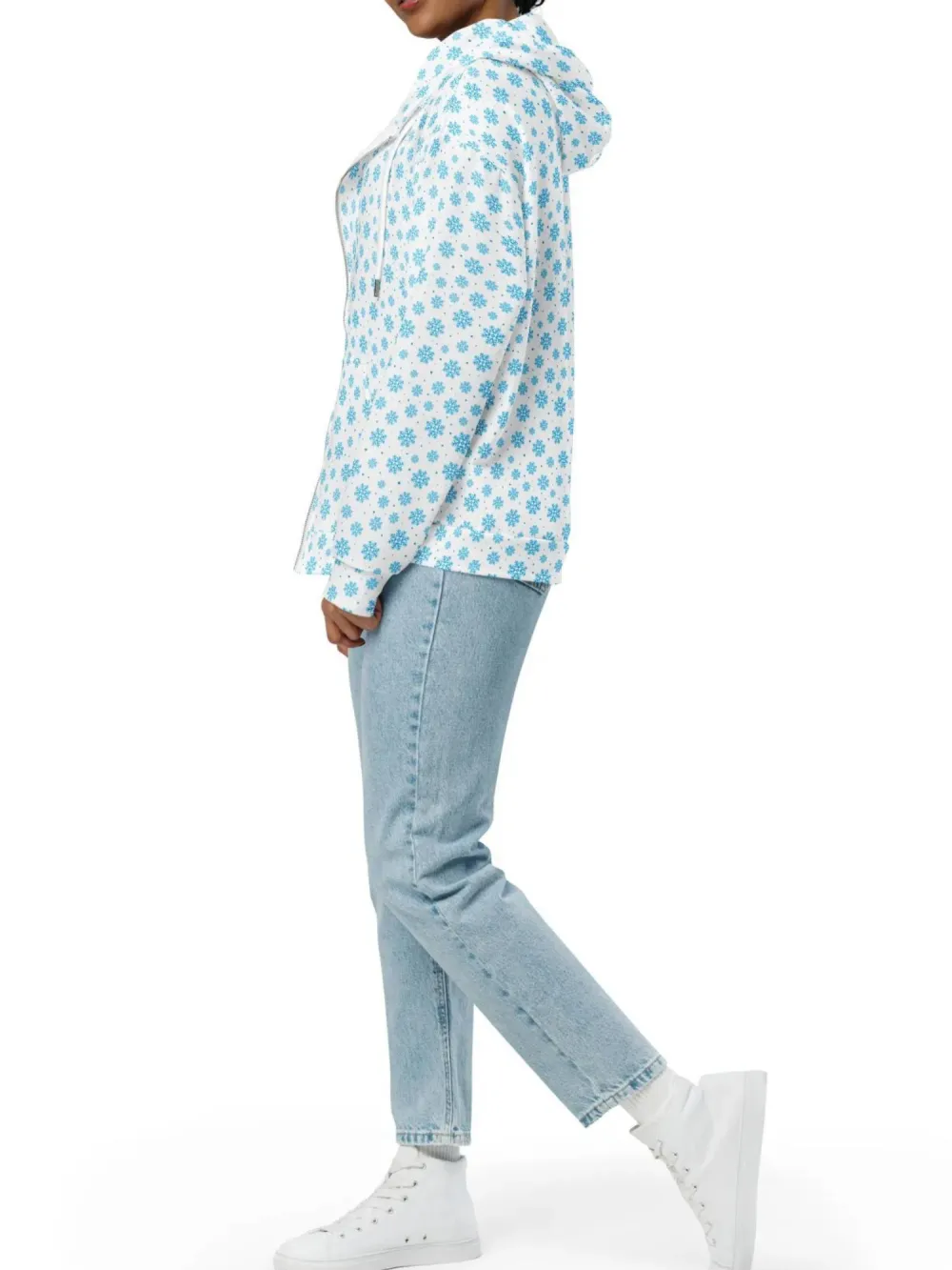 Front Zipper Snowflake Patterm Hoodie