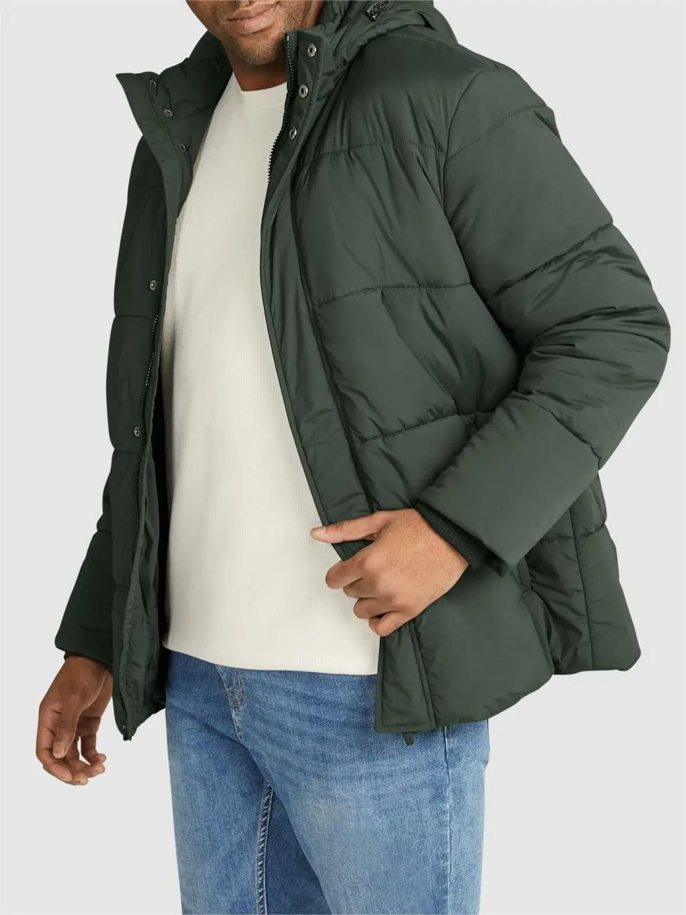 OLIVE GREEN PUFFER JACKET WITH QUILTED DESIGN FOR COLD DAYS