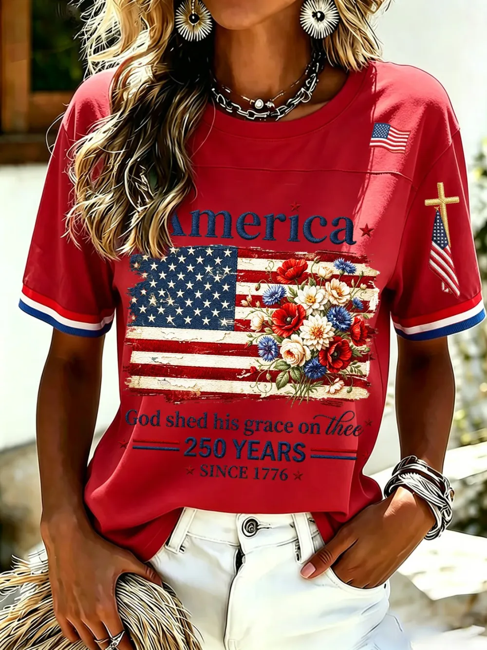 Women's 250th Anniversary Print V-Neck Top