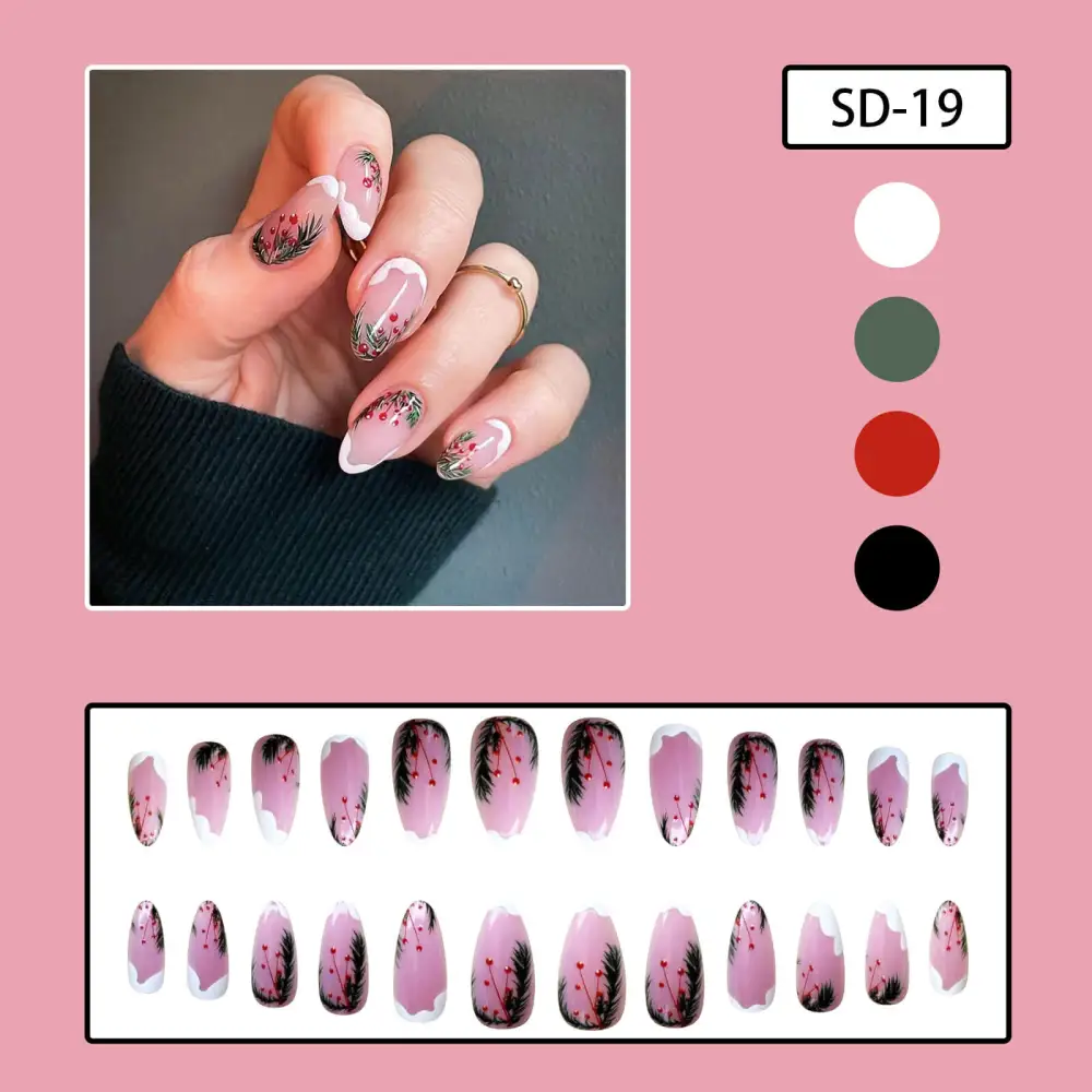 Nailhour 24Pcs Christmas Nude Medium Almond Press On Nails