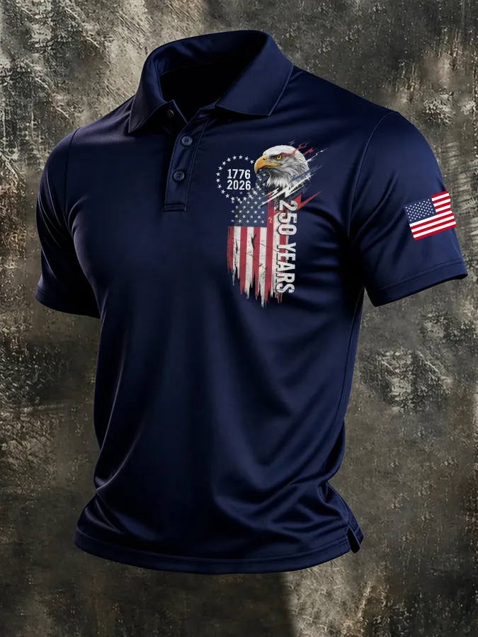 Men'S American Flag Print Casual Polo Shirt
