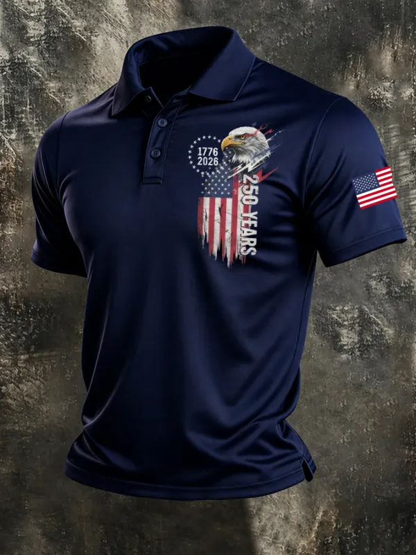 Men'S American Flag Print Casual Polo Shirt