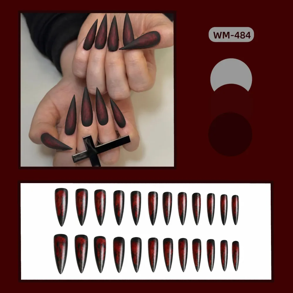 Nailhour 24Pcs Halloween Gothic Long Stiletto Press On Nails