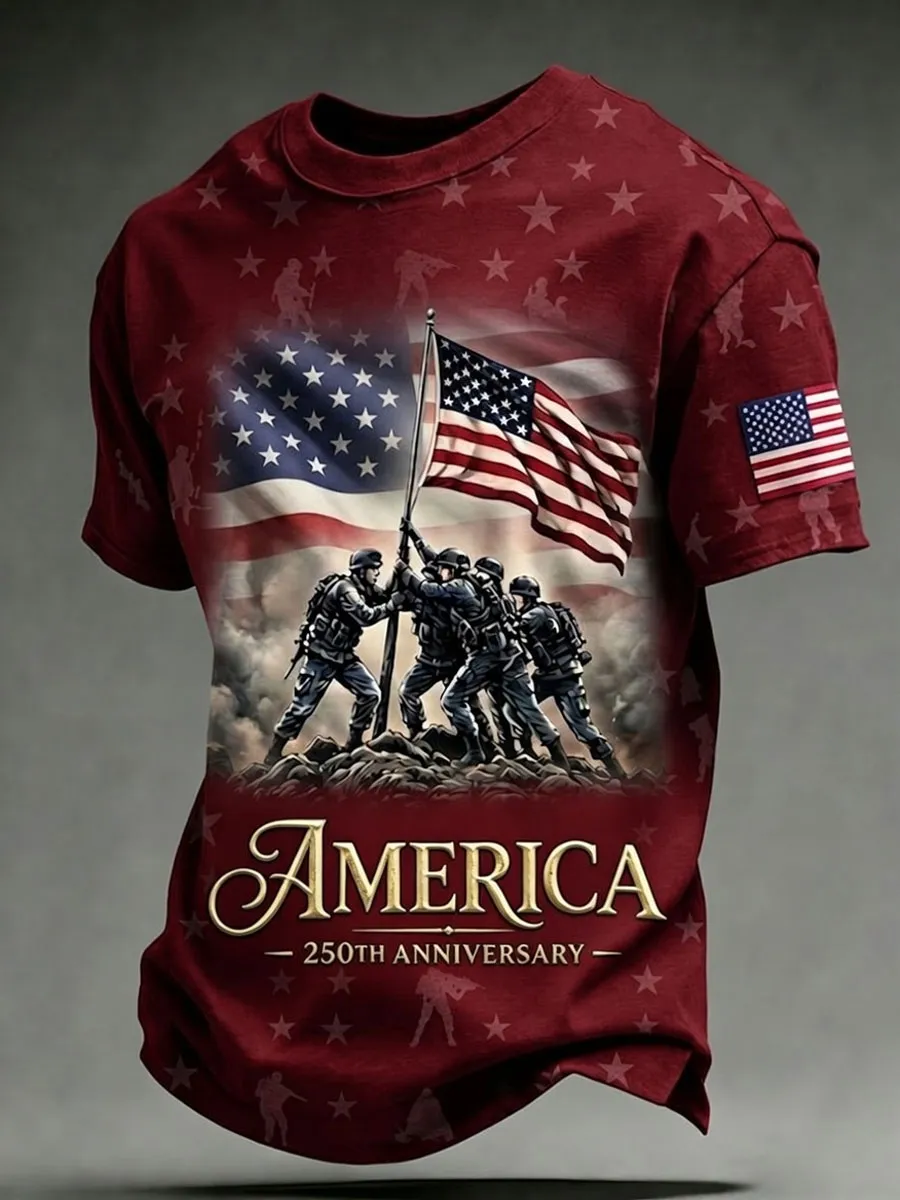 Men'S Retro America 250 National Flag Print Casual T Shirt