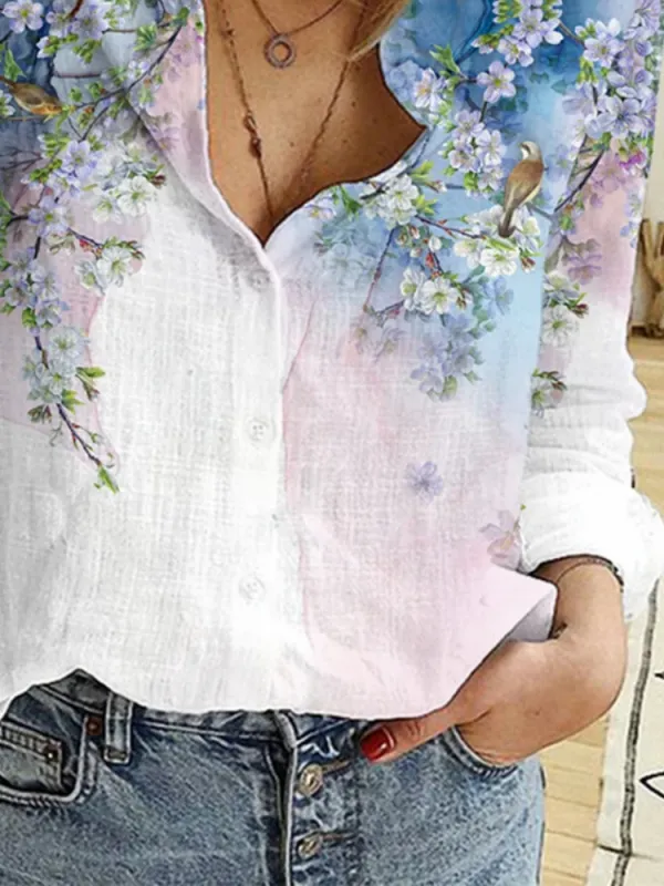 Floral Split-Design Shirt