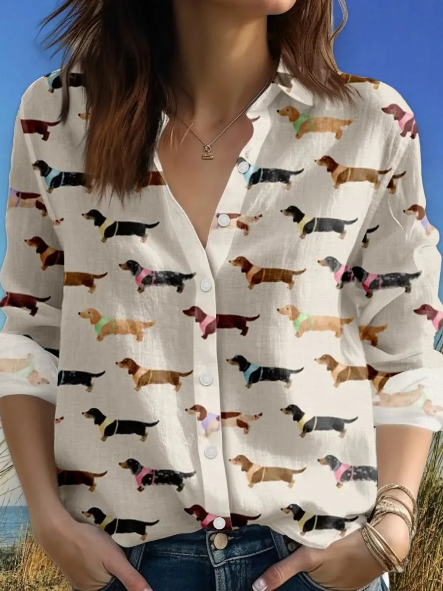 Dachshund Print Casual Shirt