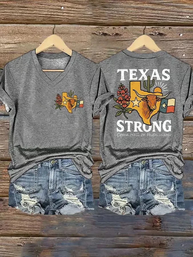 Women's Retro Texas Strong Come Hell Or High Water Print T-Shirt