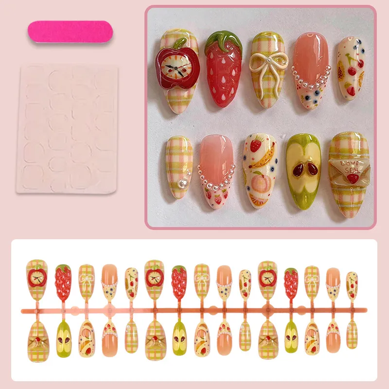 Nailhour Cute Fruits 3D Green 30Pcs Almond Press On Nails