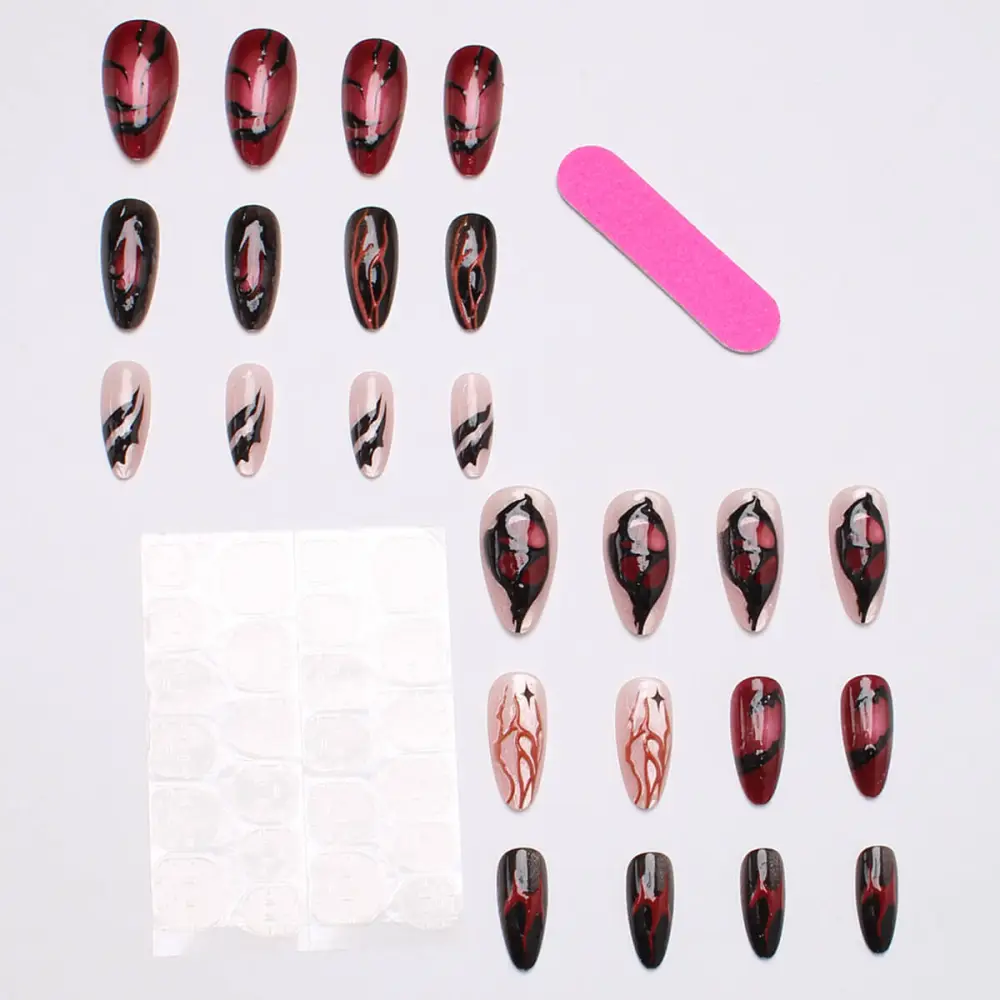 Nailhour 24Pcs Red Cat Eye Medium Almond Press On Nails