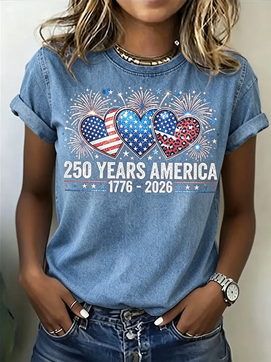 Women's Casual USA 250th Celebration Print Short Sleeve T-shirt