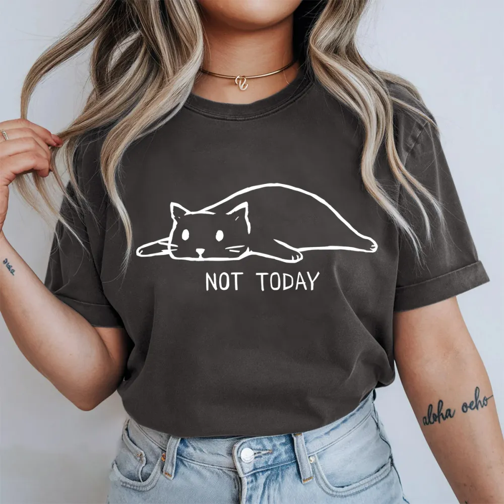 Lazy Cat Slogan Print T-Shirt