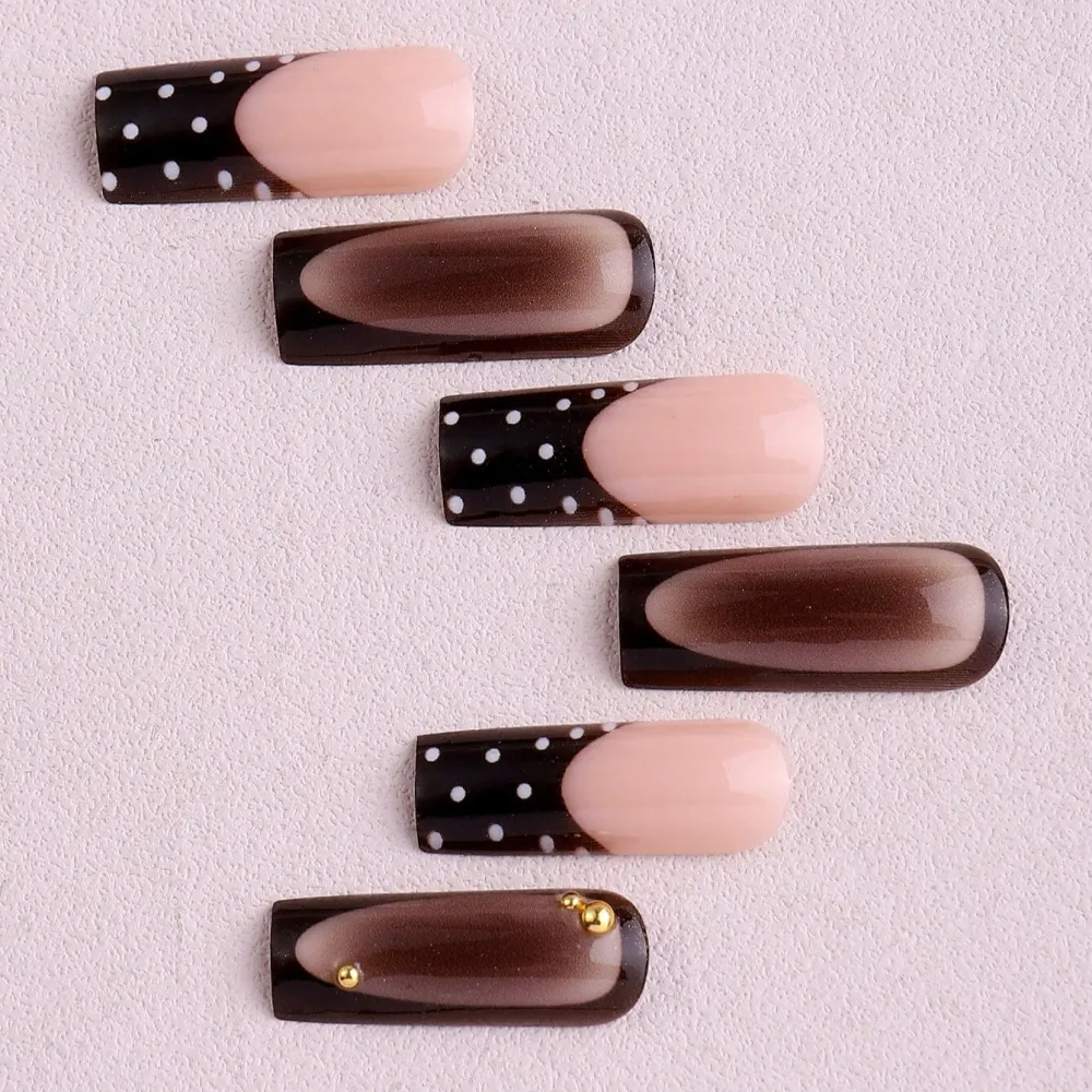 Nailhour 24Pcs French Autumn 3D Resin Long Square Press On Nails