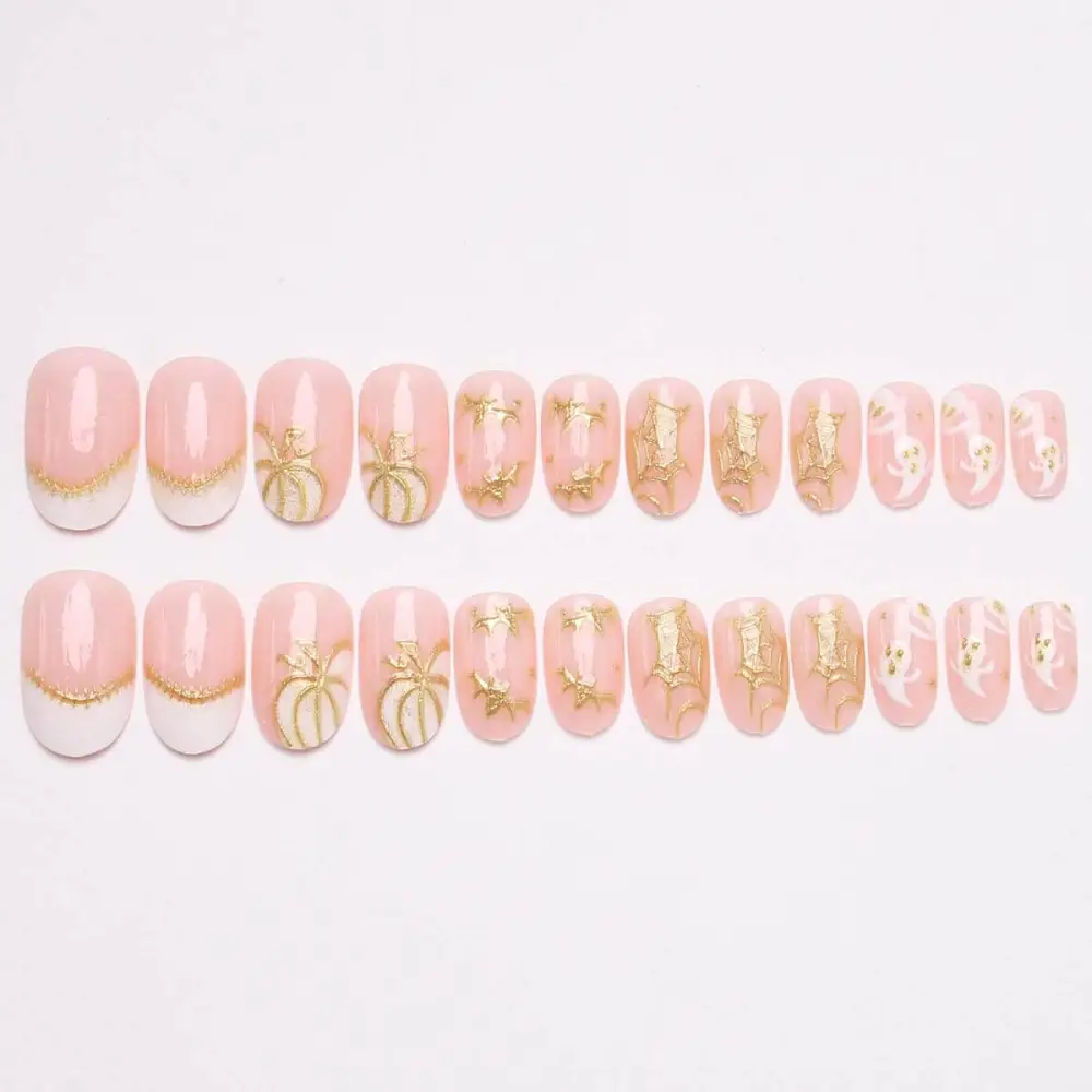 Nailhour 24Pcs Gilded Short Oval Halloween Press On Nails