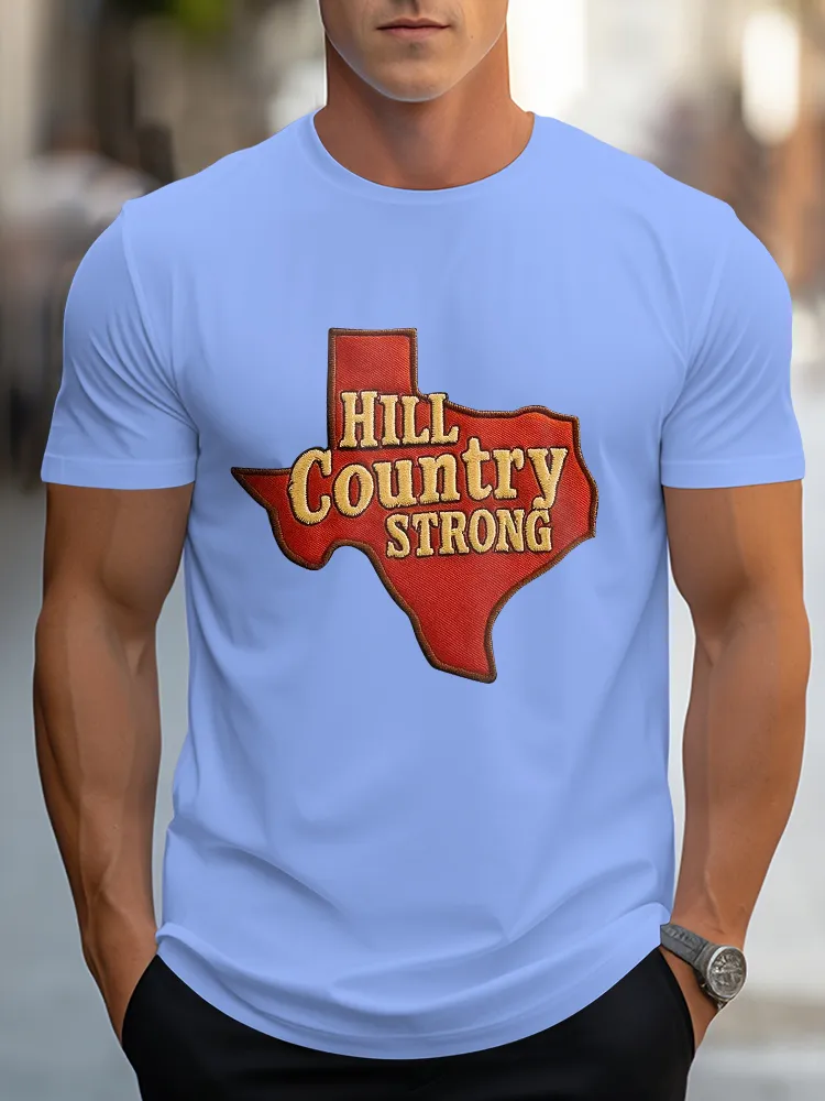 Men'S Casual Style HILL COUNTRY STRONG Simple Round Neck Slim Fit T-Shirt