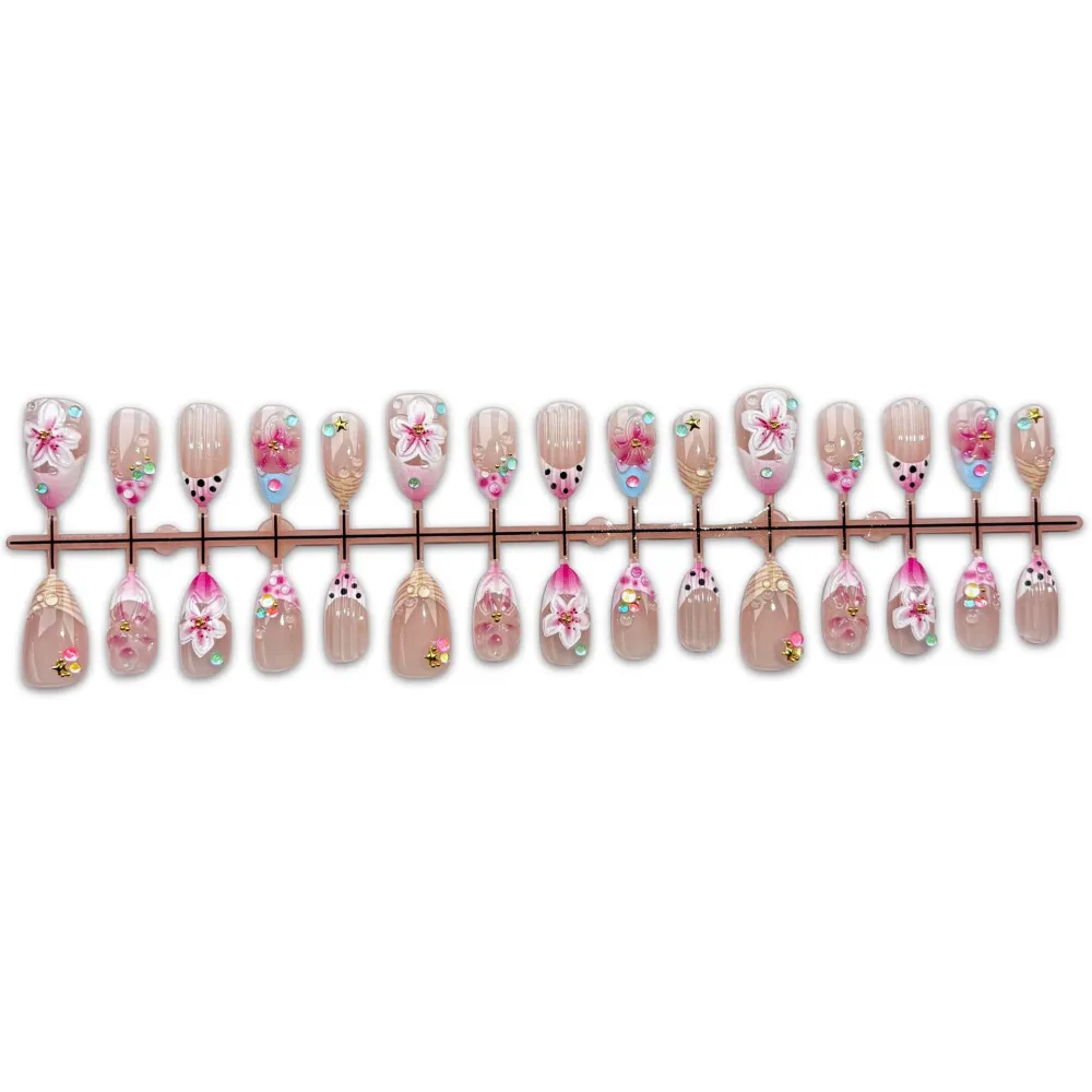 Nailhour 30Pcs French Rhinestone Gradient Medium Almond Press On Nails