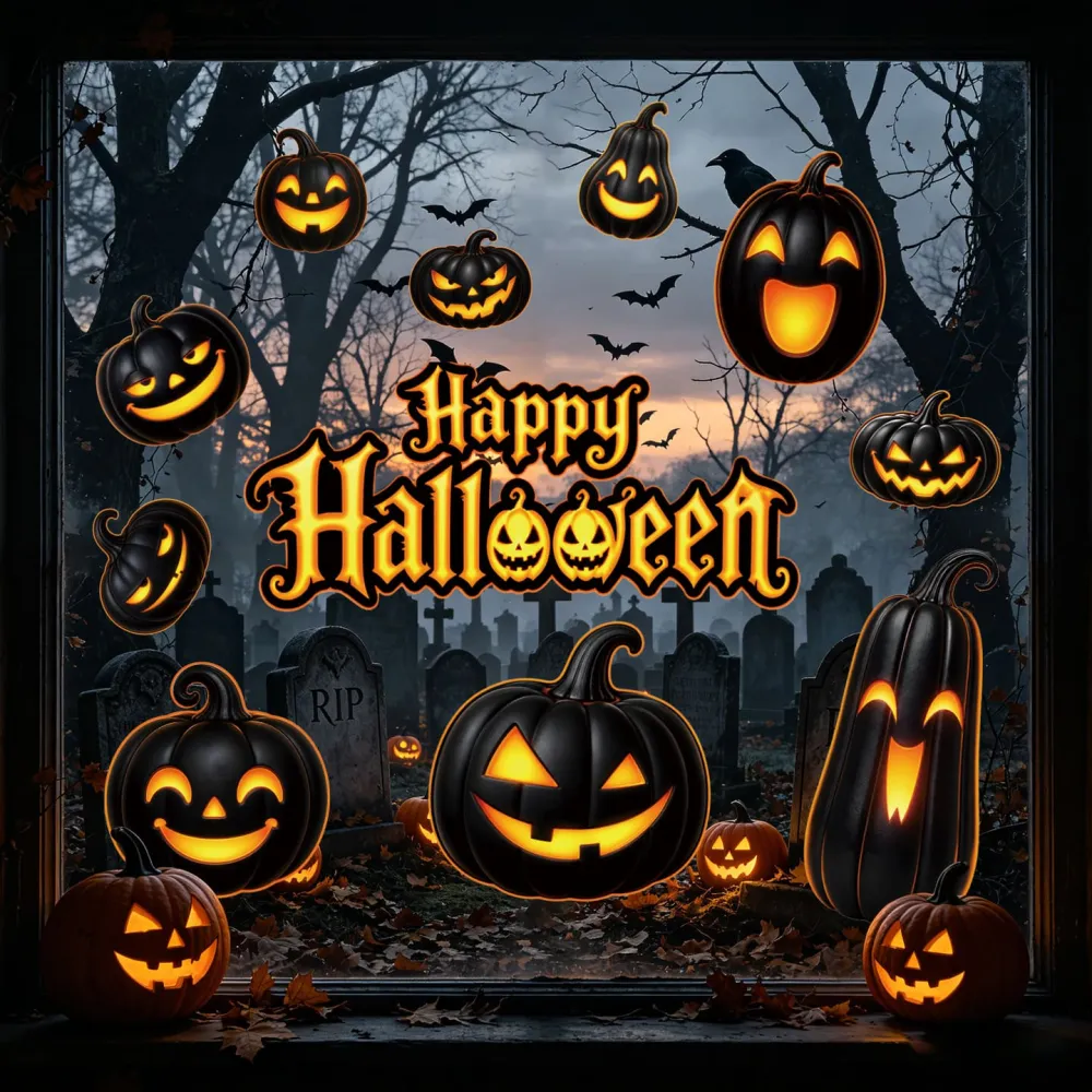 2Pcs Halloween Spooky Pumpkin Static Window Stickers Party Supplies