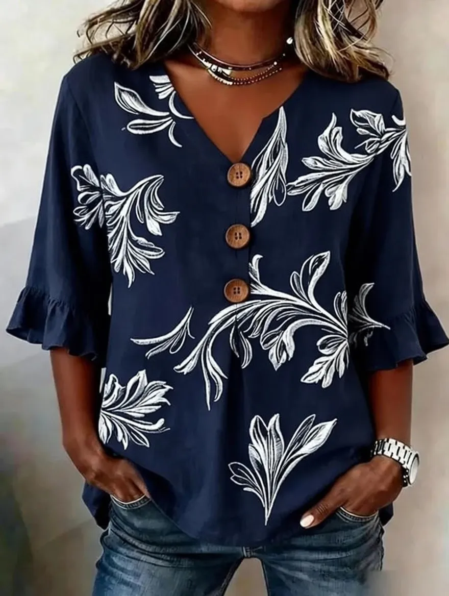 Women'S Floral Art Printed Casual Top