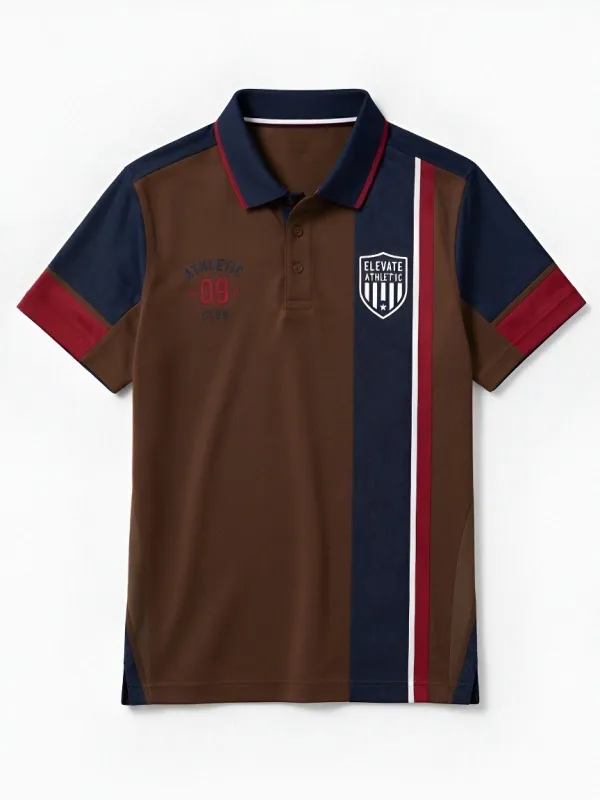 Men's Athletic Club 09 Shield Striped Printed Polo Shirt