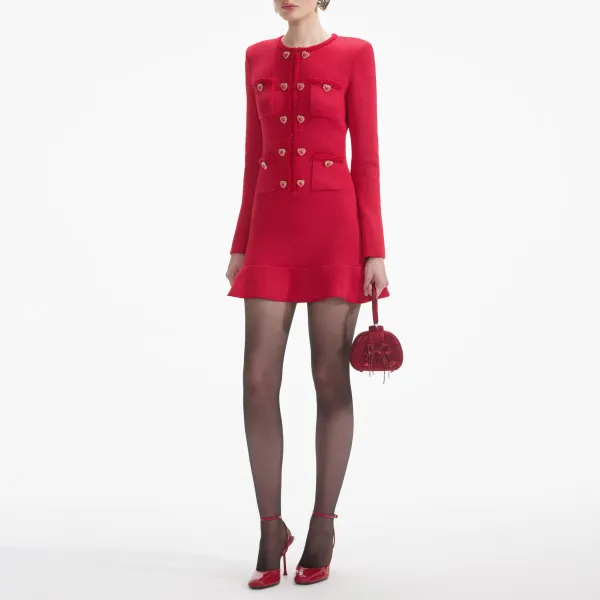 Red Knit Heart Buttoned Mini Dress