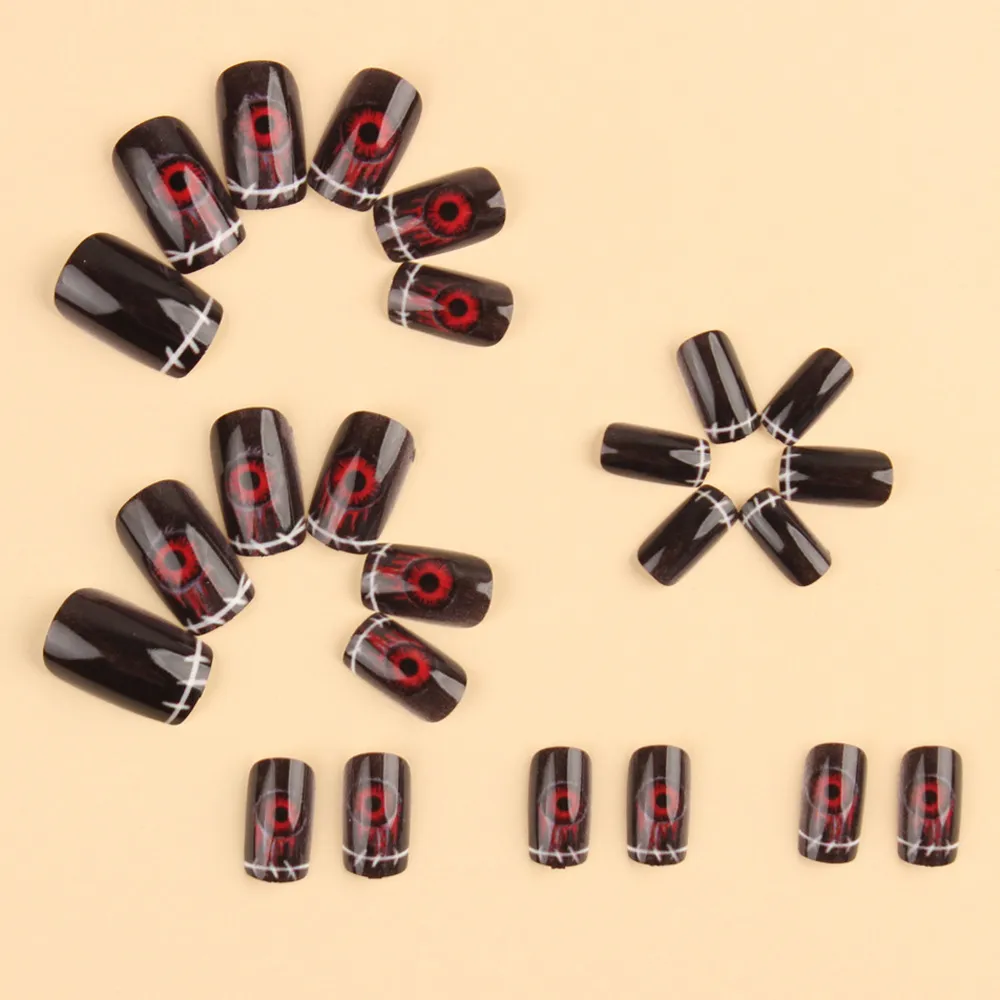 Nailhour 24Pcs Red Eyes Gothic Halloween Press On Nails