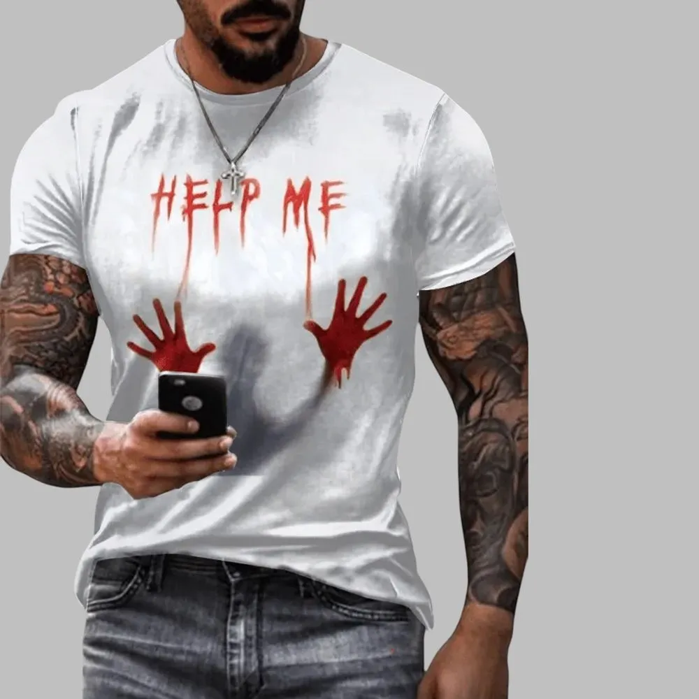 2025 Halloween Men’s Casual Help Me Funny Blood T-Shirt