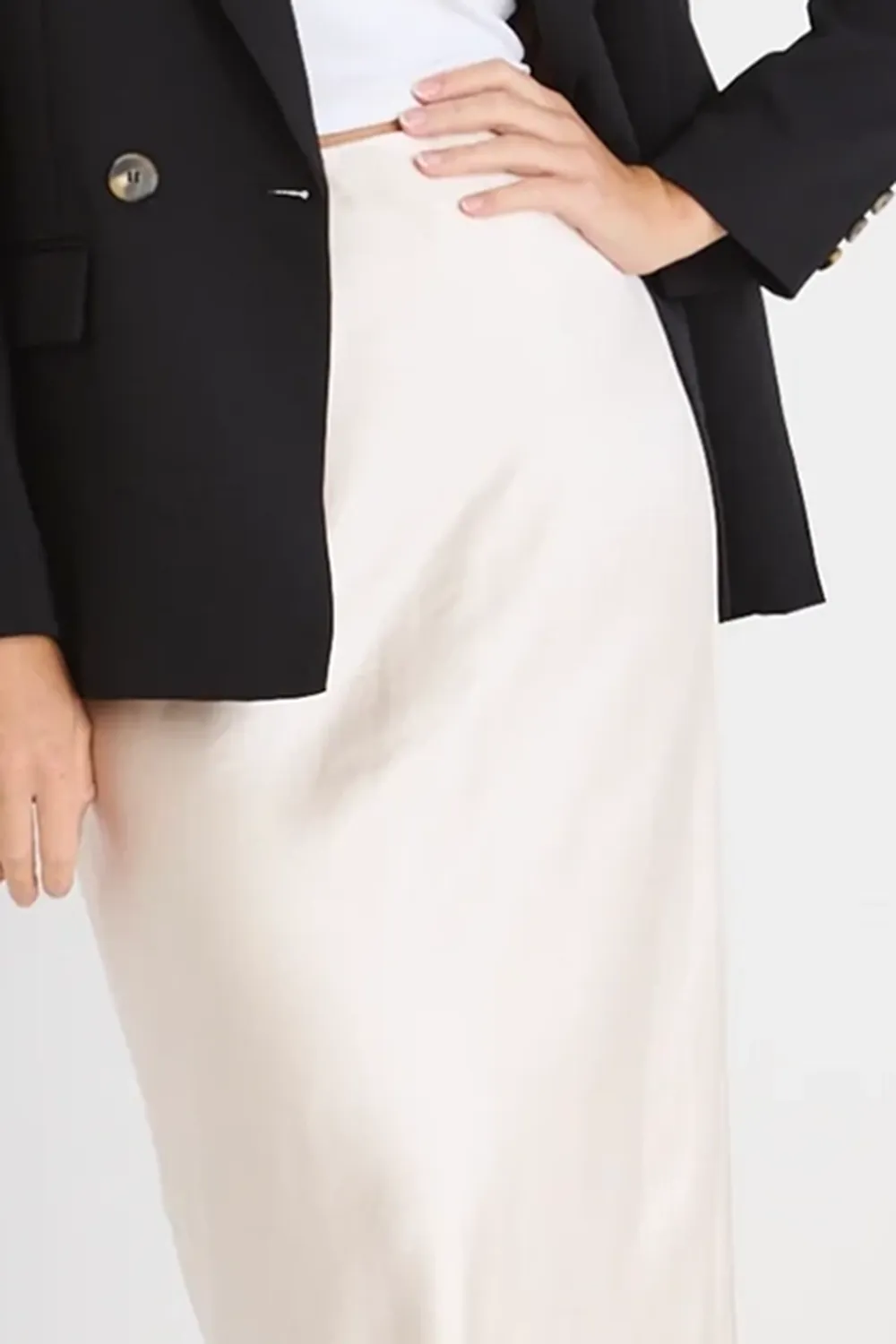 White Satin Asymmetric Midi Skirt