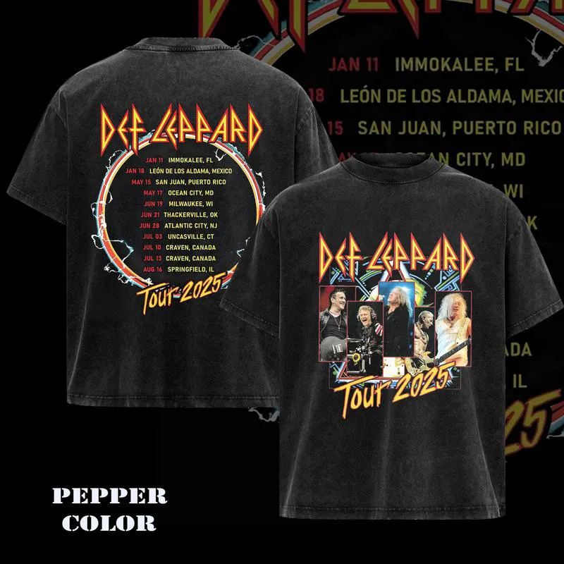 Def Leppard The World Tour 2025 Limited Edition Music Rock Band Washed T-Shirt