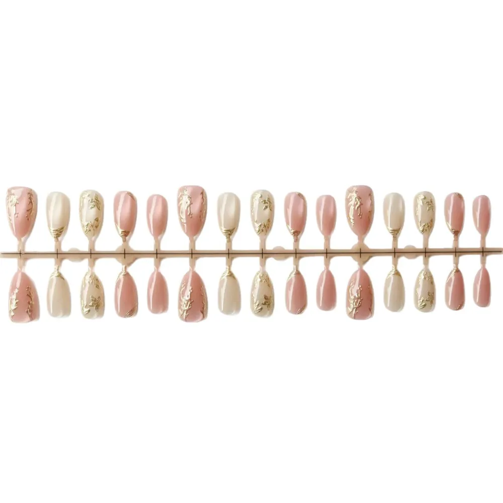 Nailhour 30Pcs Gilded Nude Medium Almond French Press On Nails