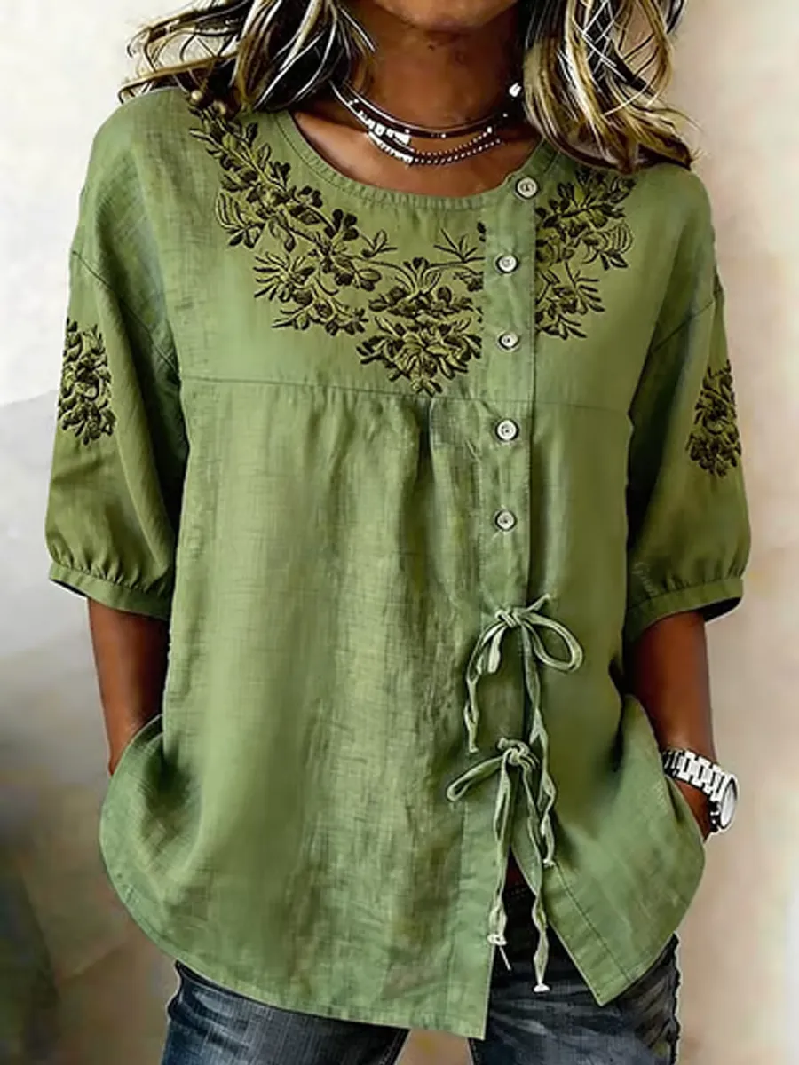 Women'S Faith Floral Print Half Sleeve Casual Blouse