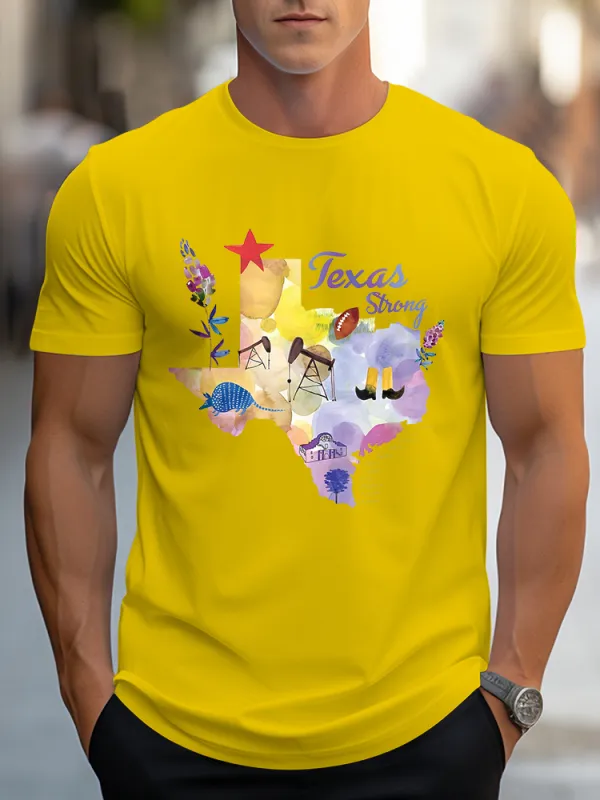 Men'S Casual Style Texas Strong Artistic Pattern Round Neck Slim Fit T-Shirt