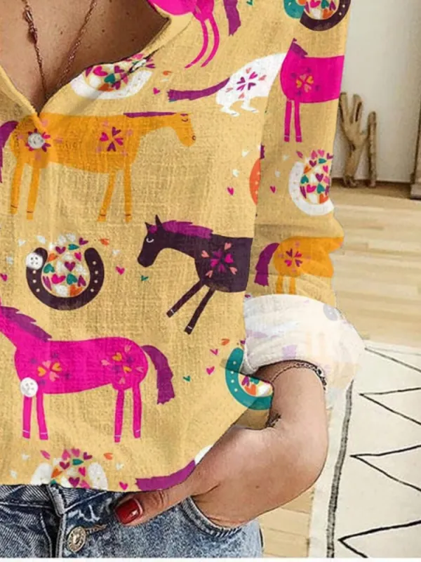 Colorful Horse Pattern Casual Shirt