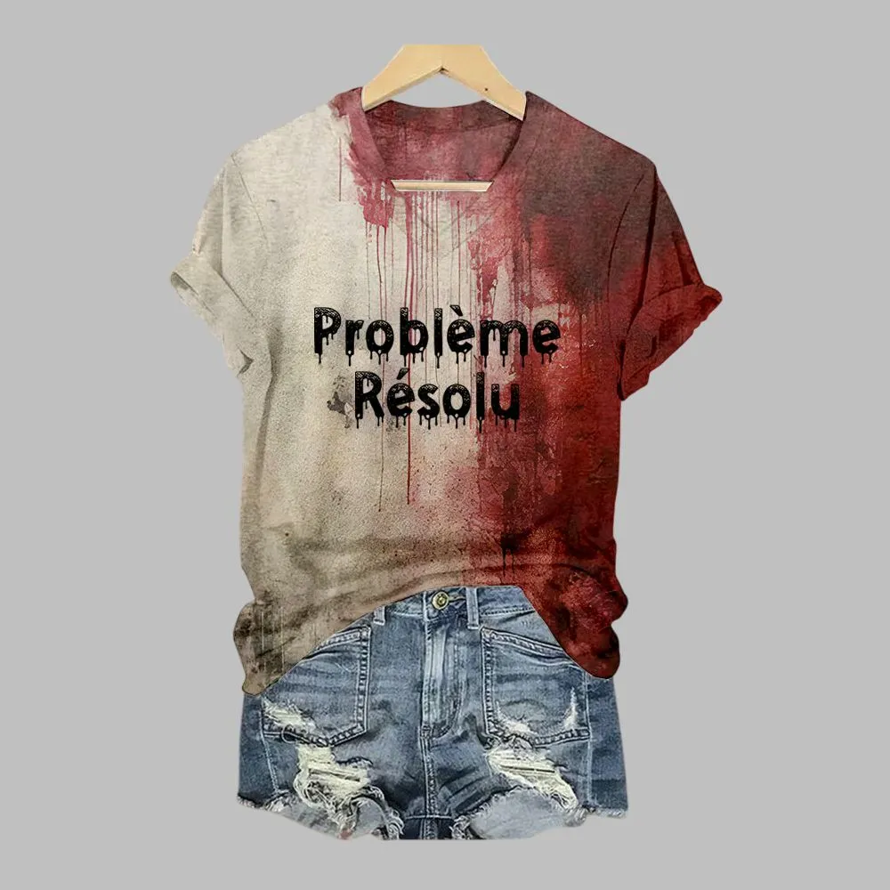 Women’s Bloody Probleme Resolu Halloween 2025 Print V-Neck T-Shirt