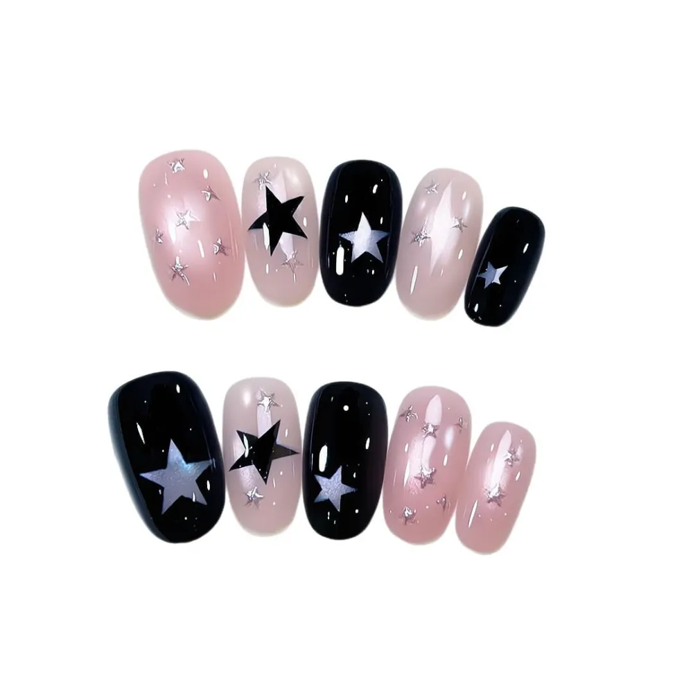 Nailhour 10Pcs Cat Eye French Vintage Medium Oval Press On Nails