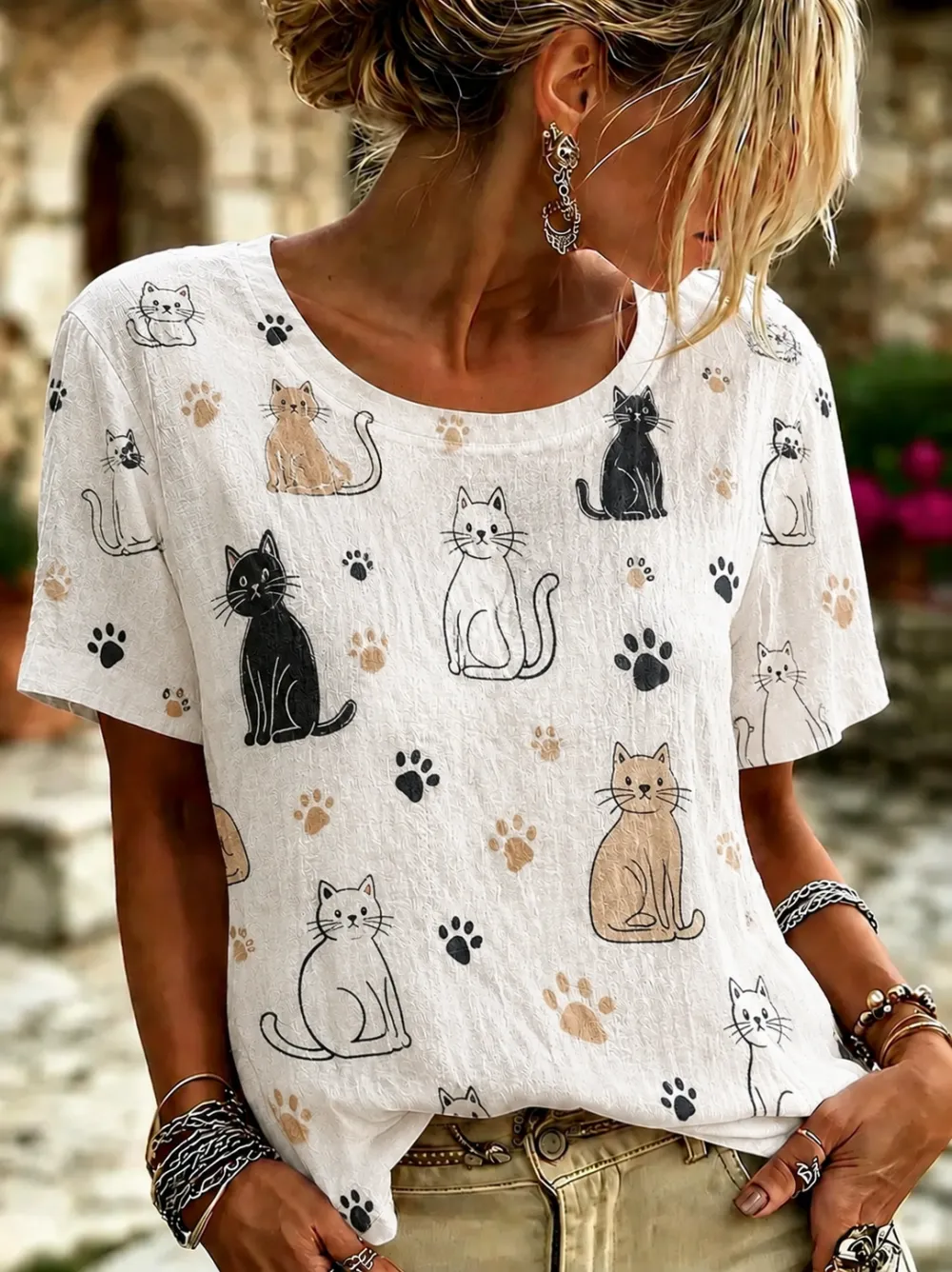 Women'S Casual Breast Cancer Awareness Promotion Pink Round Neck Top