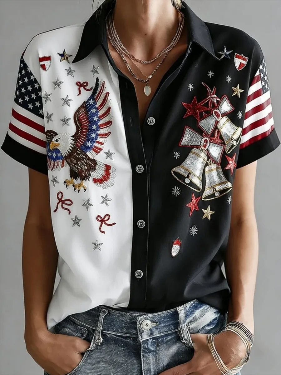 250th Anniversary Independence Day Print Women's Linen Shirt