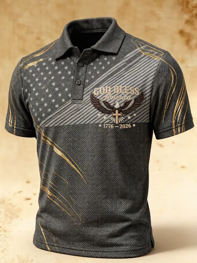 Men'S America Flag Print Casual Polo Shirt