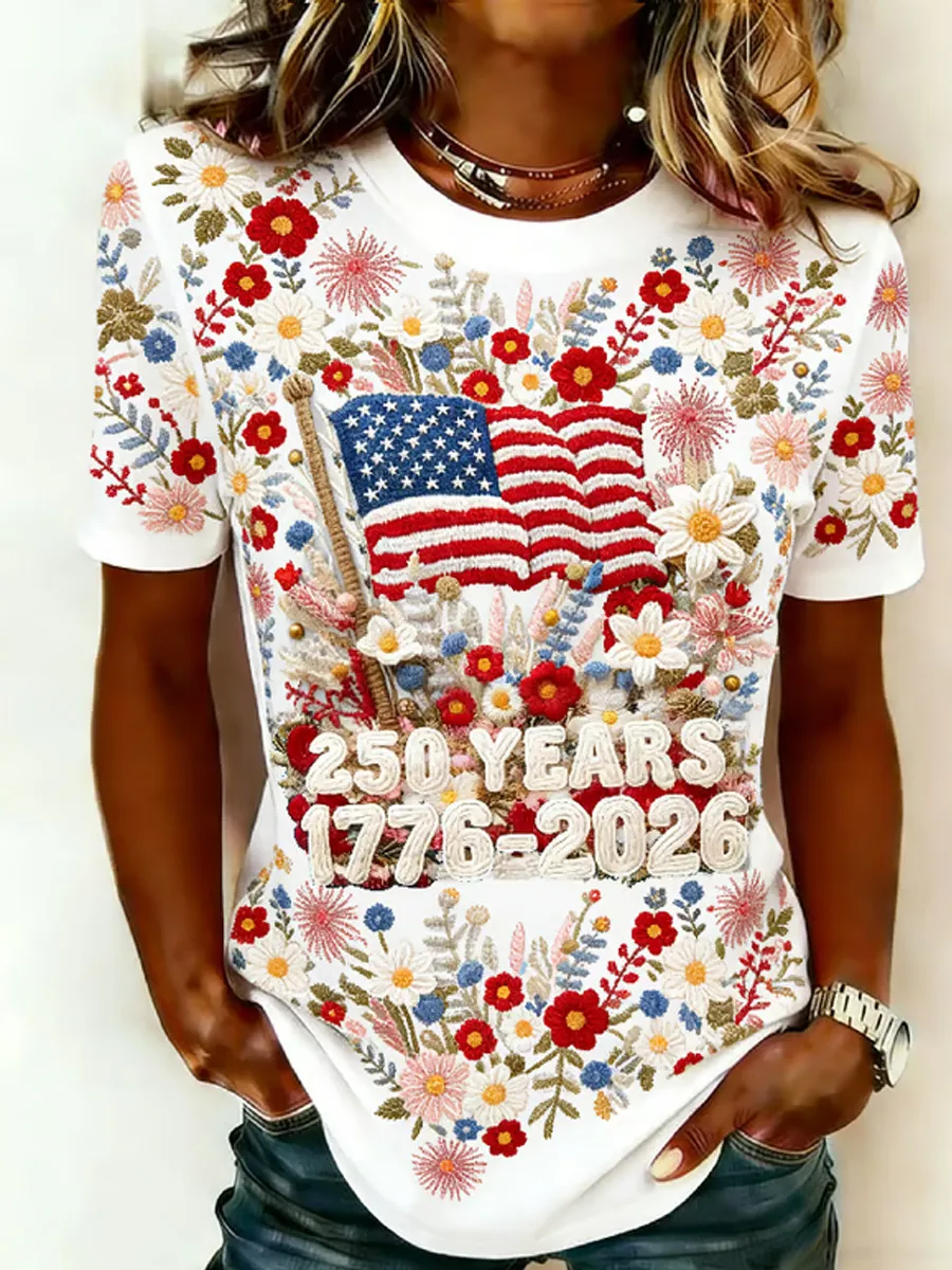 Women's Casual USA 250th Celebration Print Short Sleeve T-shirt