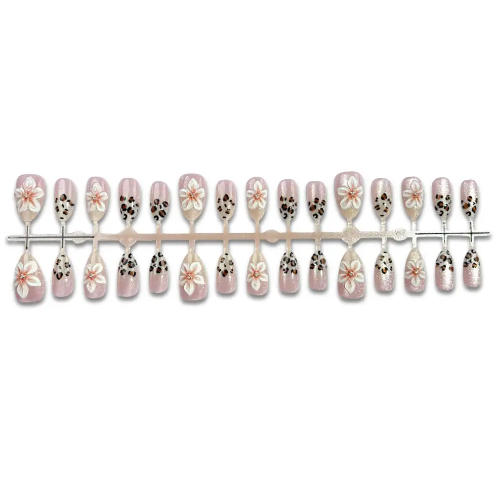 Nailhour 30Pcs Autumn Pink 3D Floral Medium Almond Press On Nails