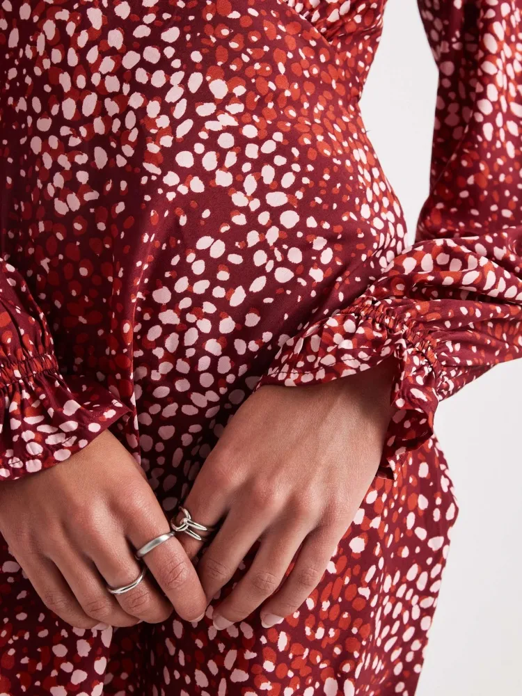 Printed V-Neck Long Sleeve Dress