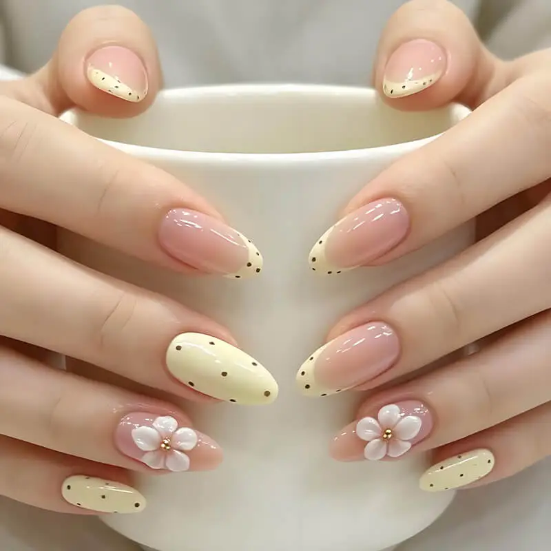 Nailhour 24Pcs Pink 3D Floral Medium Almond Press On Nails