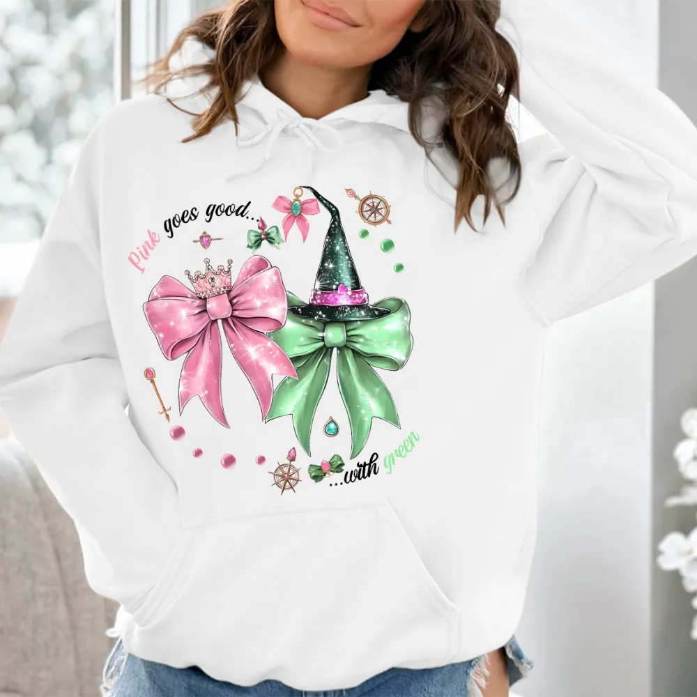 Pink Goes Good With Green Print Long Sleeved Hoodies