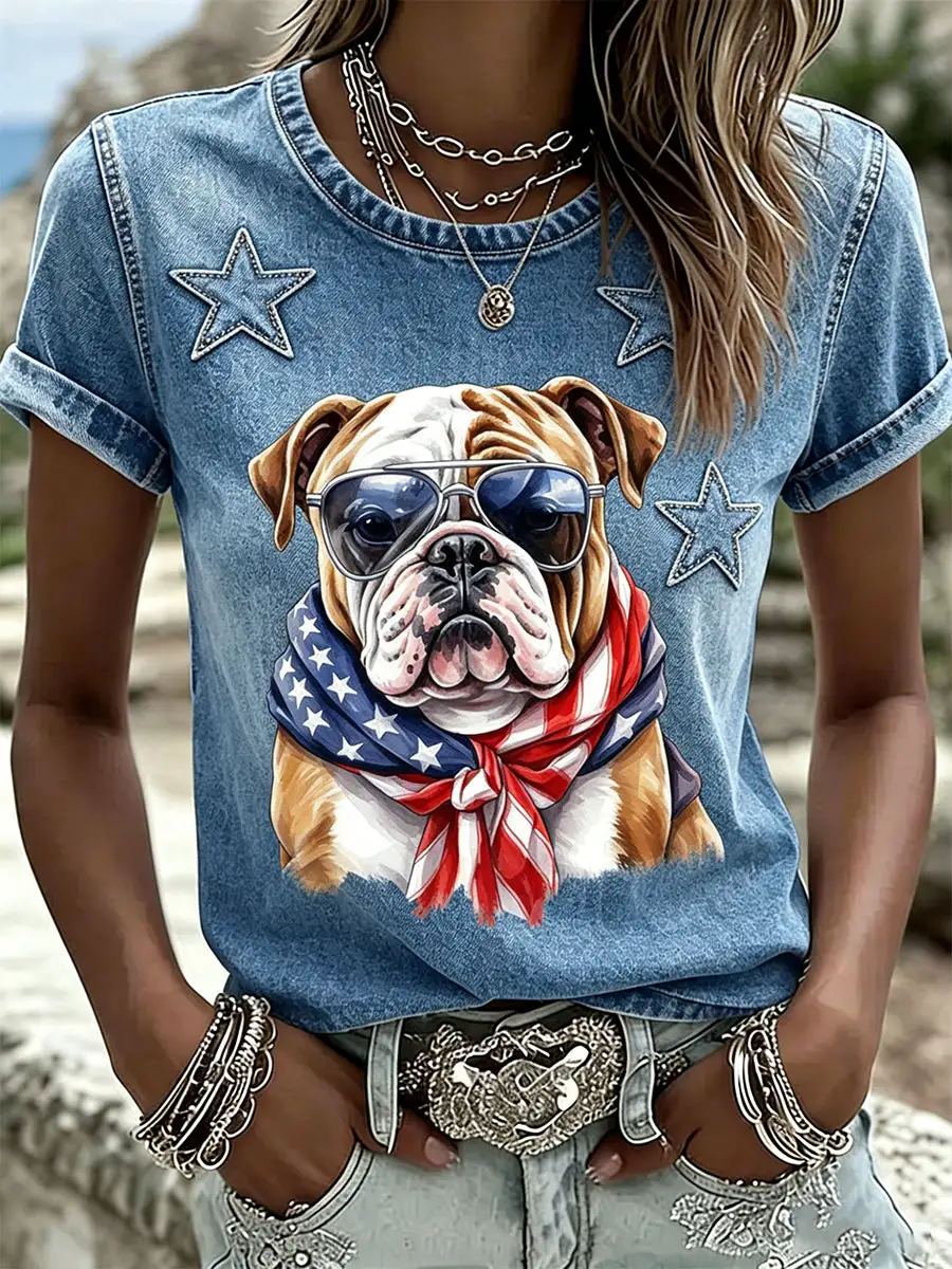 Women'S 250Th Anniversary Animal Dog Printed Casual T-Shirt