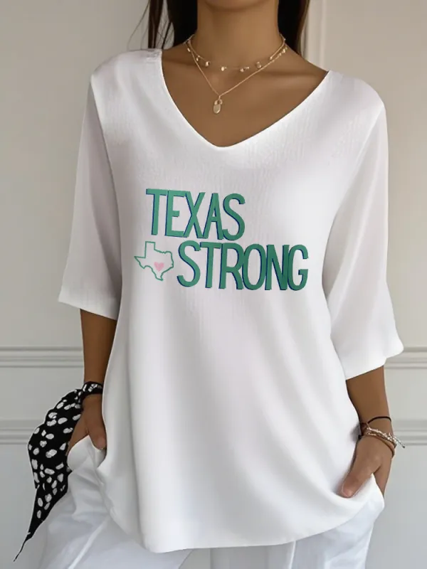 Ladies TEXAS STRONG Simple All-Match V-Neck Shirt
