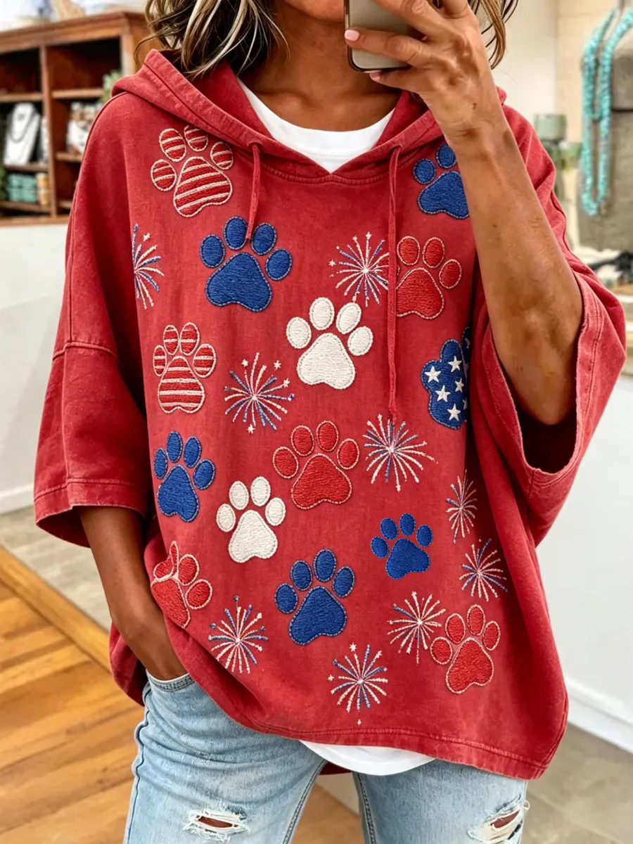 Women's Independence Day Paw Art Oversized Hoodie