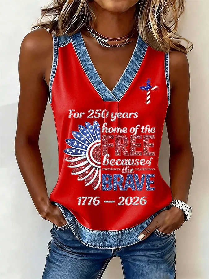 Women's Flag Cross Print Sleeveless Top