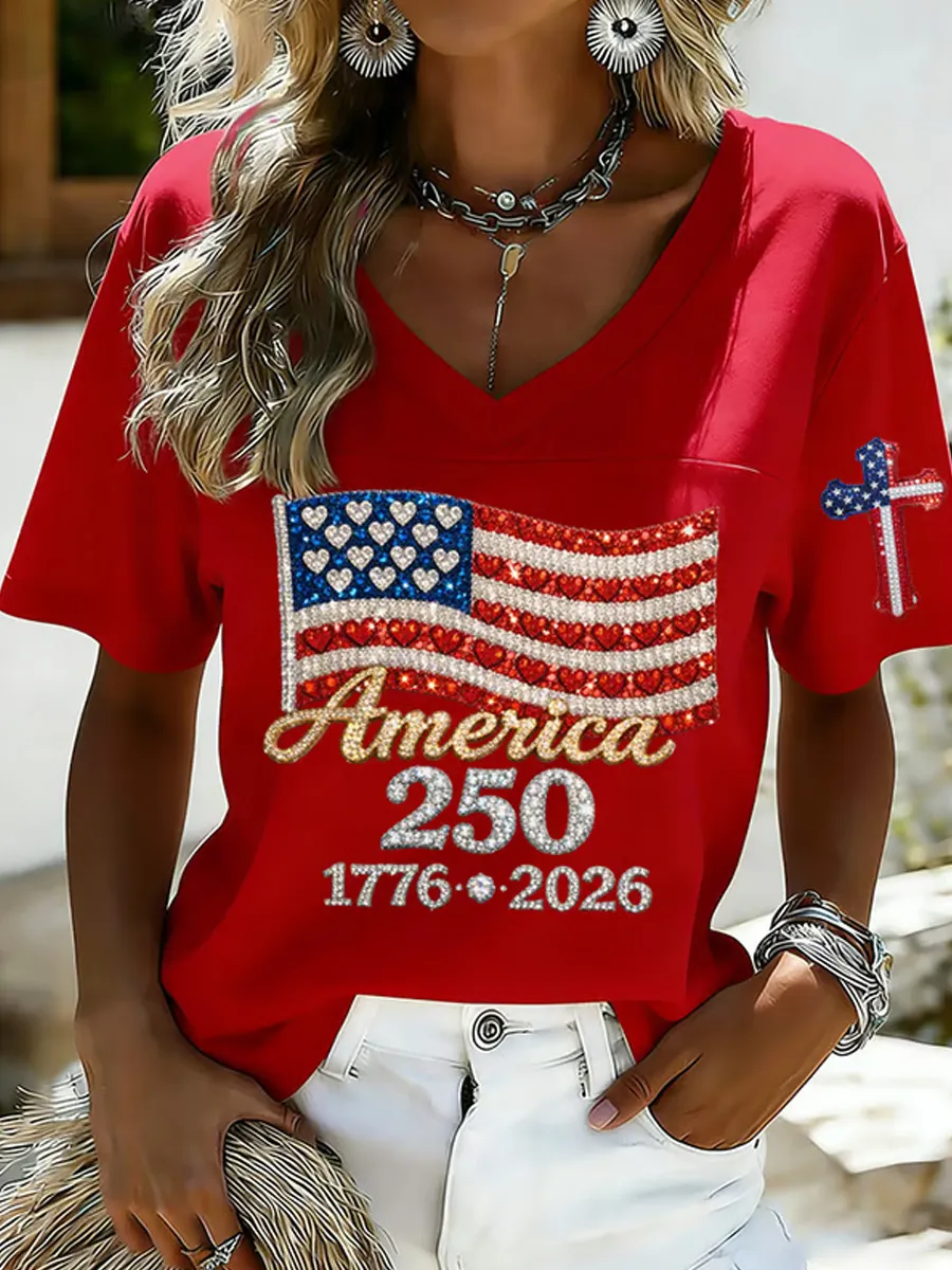 Women's Casual 250th Anniversary Independence Day Printed T-shirt