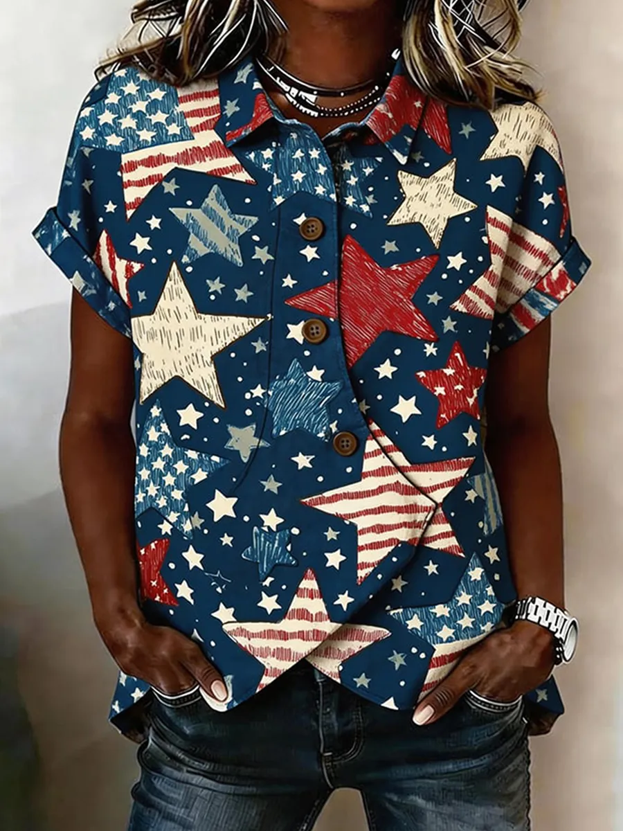 Women'S American Flag Art Commemorative Art Print Shirt