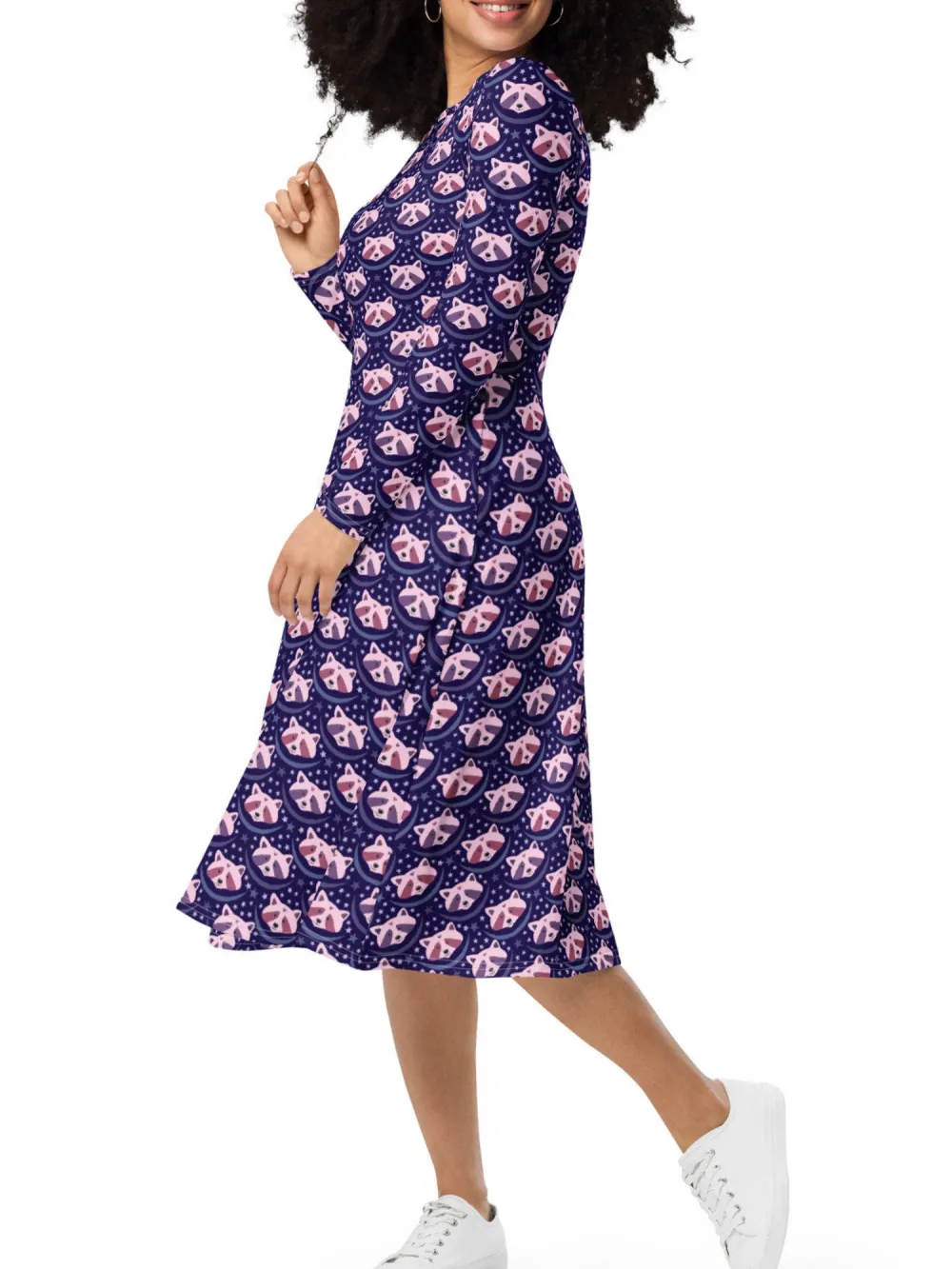 Raccoon Print Round Neck Dress