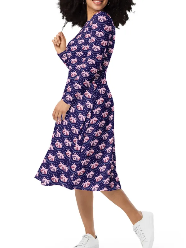 Raccoon Print Round Neck Dress