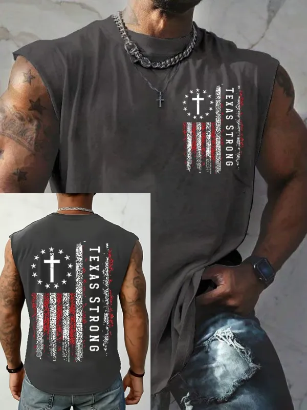 Men's Texas Strong Print Round Neck Tank Top